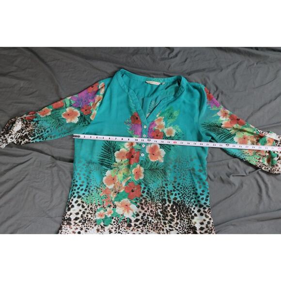 Soft Surroundings Top Womens L Multi Roll Tab Sleeve Tunic Tropical Print Floral - Picture 5 of 9